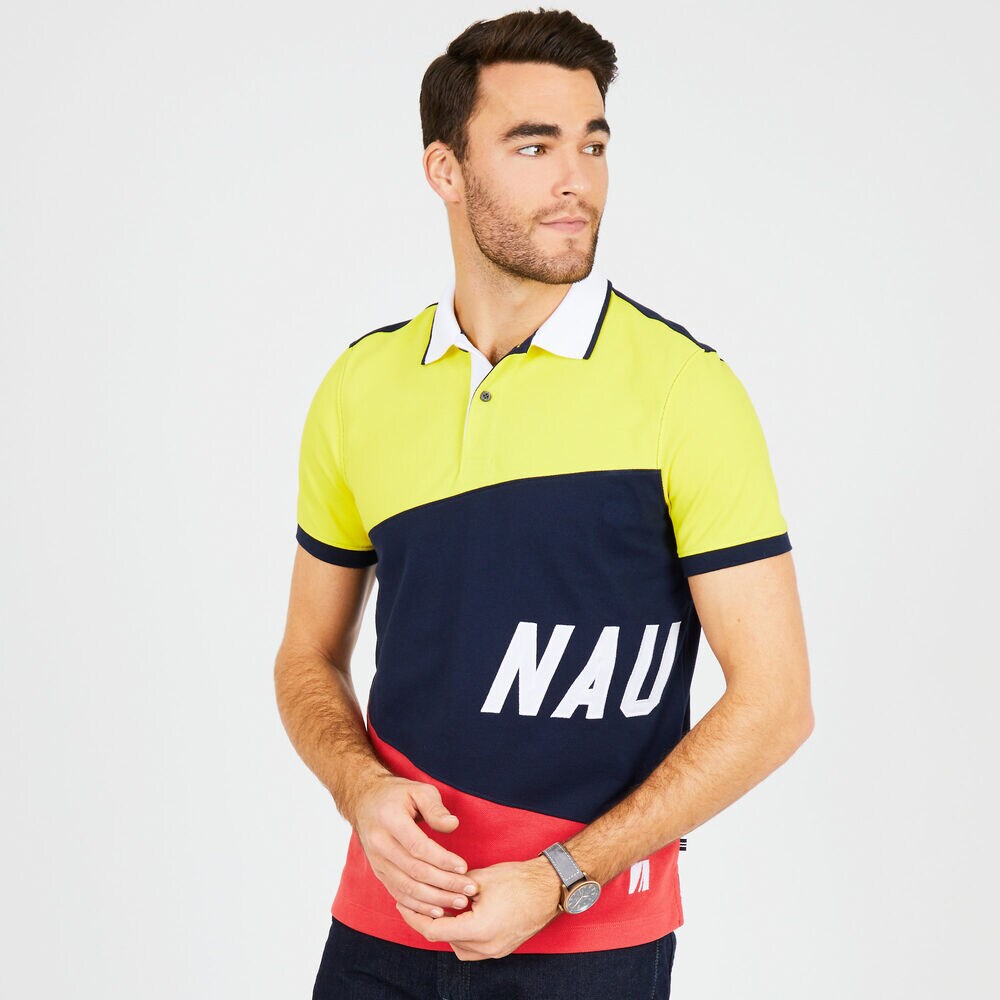 Big & Tall Sail Flag Colorblock Classic Fit Polo,Navy,large