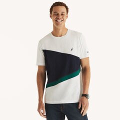 Pieced Crewneck T-Shirt,Bright White,large