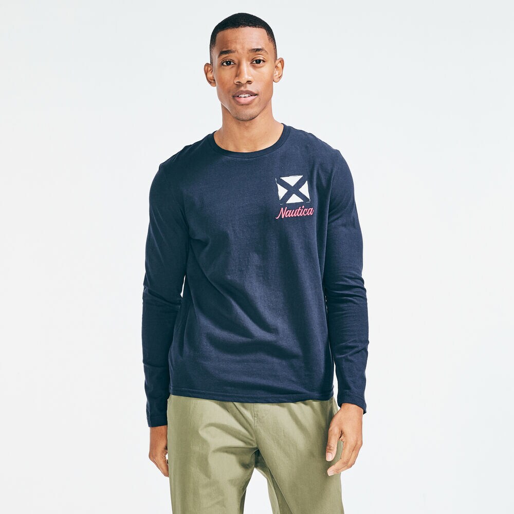 SIGNAL FLAG GRAPHIC LONG SLEEVE T-SHIRT,Navy,large