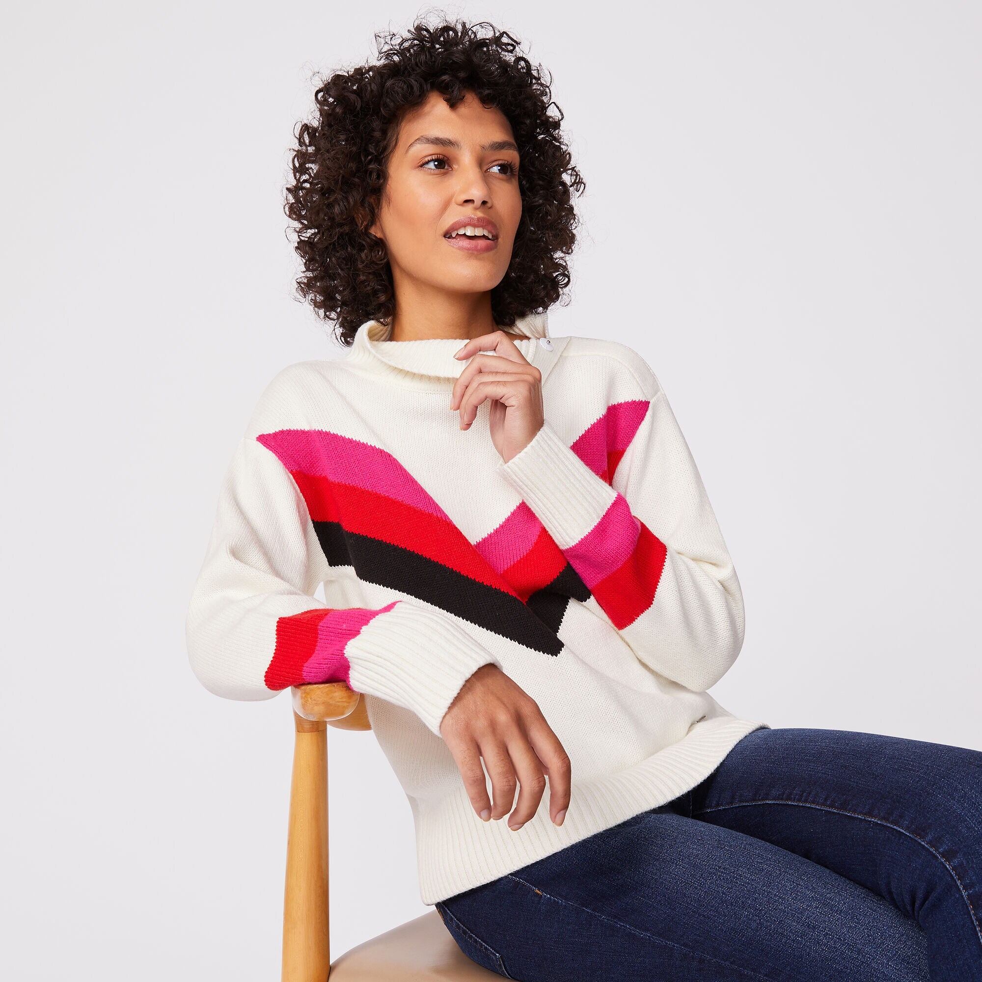 CHEVRON SNAP-BUTTON TURTLENECK,Marshmallow,large