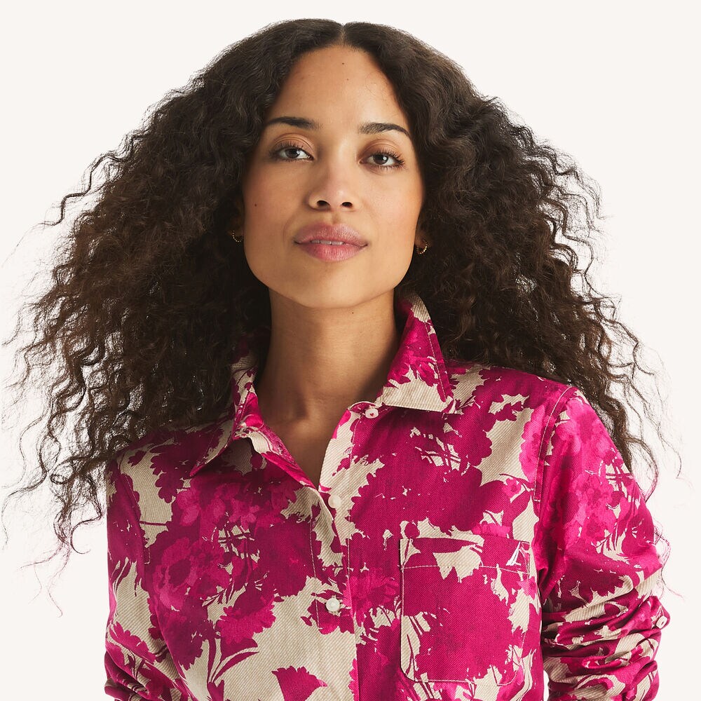 Printed Button-Up Shirt,Cabana Pink,large
