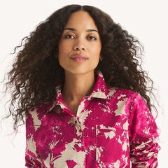Printed Button-Up Shirt,Cabana Pink,large