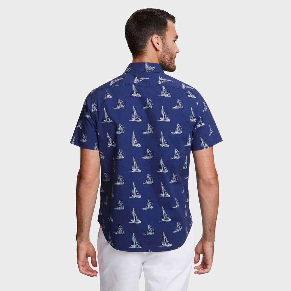 Classic Fit Stretch Short Sleeve in Sail Motif,Blue Depths,large