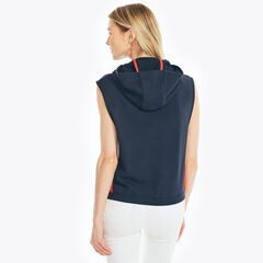 SLEEVELESS MESH HOODIE,Stellar Blue Heather,large