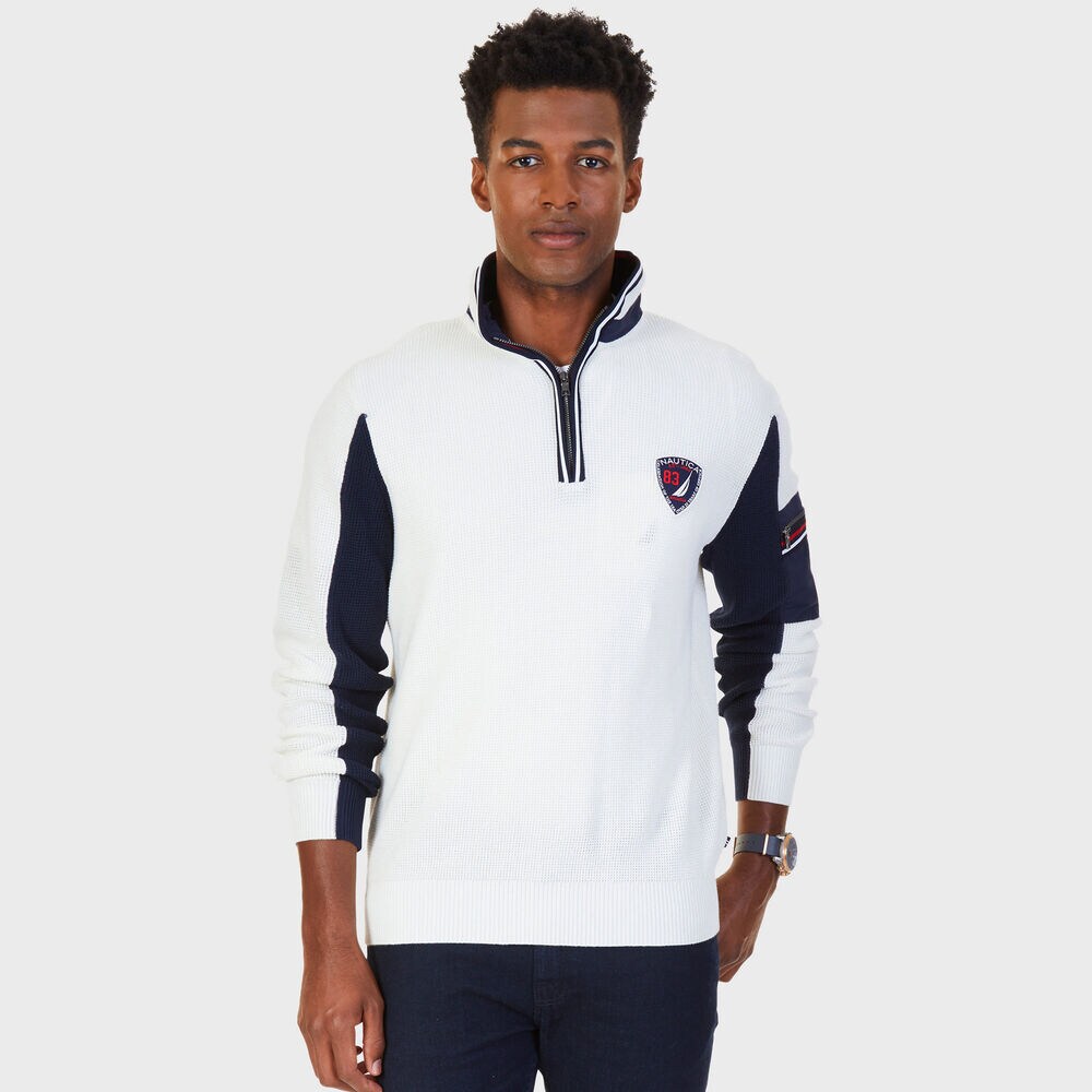 Baseball Collar Quarter-Zip Sweater,Marshmallow,large