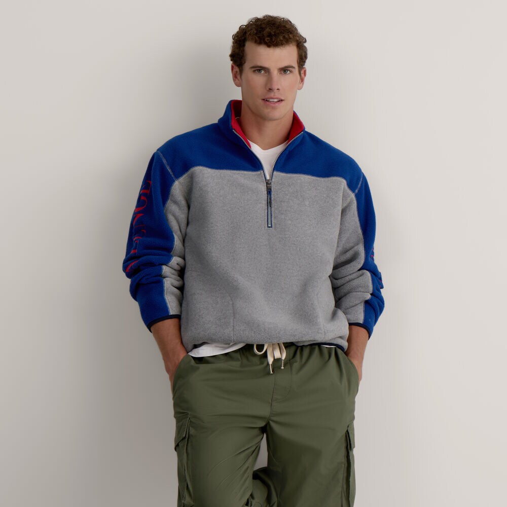 Color Blocked Logo Quarter-Zip Fleece,Grey Heather,large