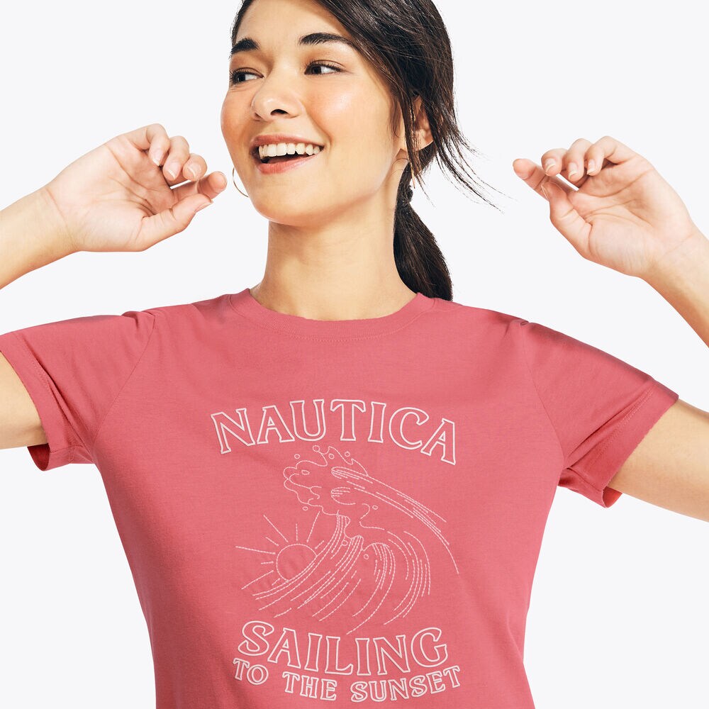 SUSTAINABLY CRAFTED WAVES GRAPHIC T-SHIRT,Desert Rose,large