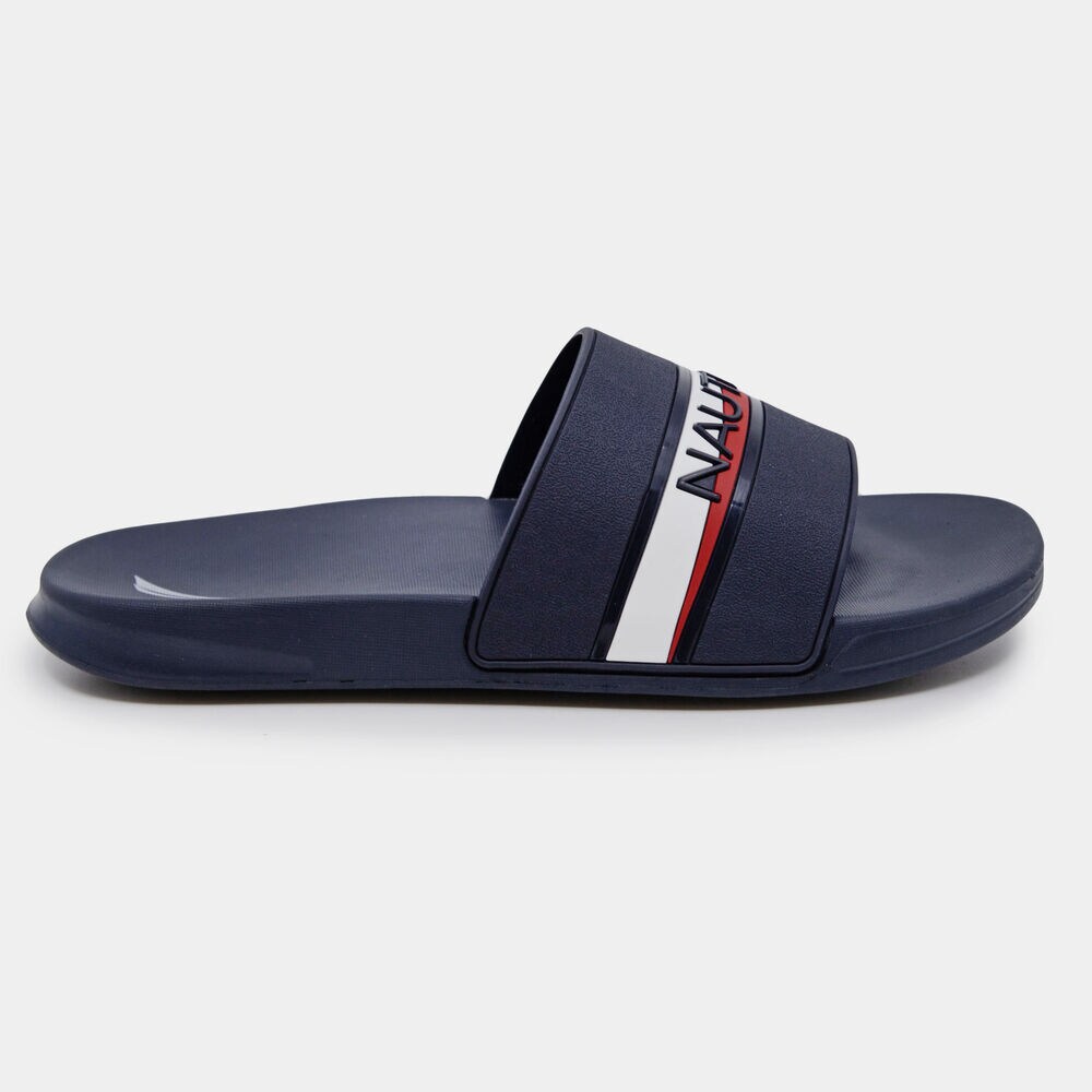 LOGO STRIPE SLIDE SANDALS,Navy,large