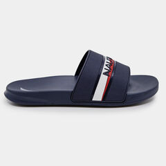 LOGO STRIPE SLIDE SANDALS,Navy,large