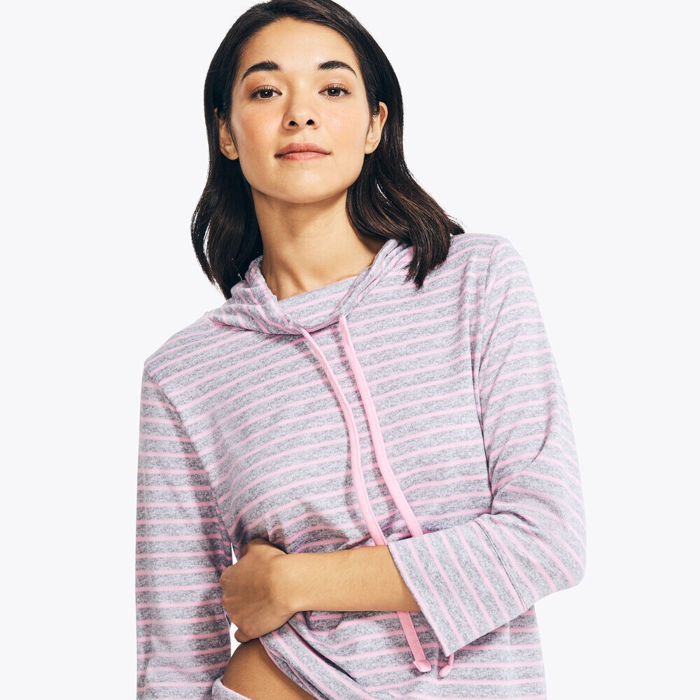 QUARTER-SLEEVE STRIPED JOGGER SLEEP SET,Octopus Grey,large