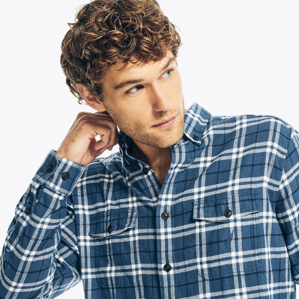 PLAID FLANNEL SHIRT,Ensign Blue,large