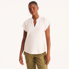 Ruffle Popover Top,Bright White,large