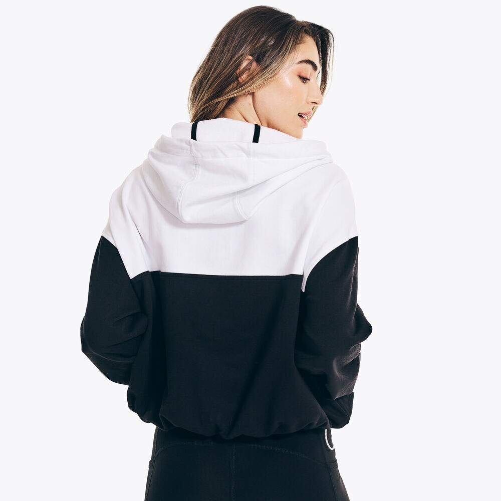 COLORBLOCK QUARTER-ZIP FLEECE HOODIE,True Black,large