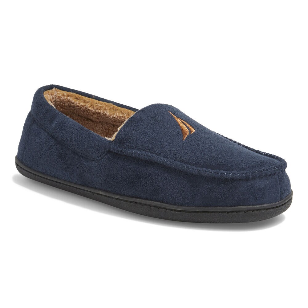 MICROSUEDE FLEECE LINED SLIPPERS,Navy,large
