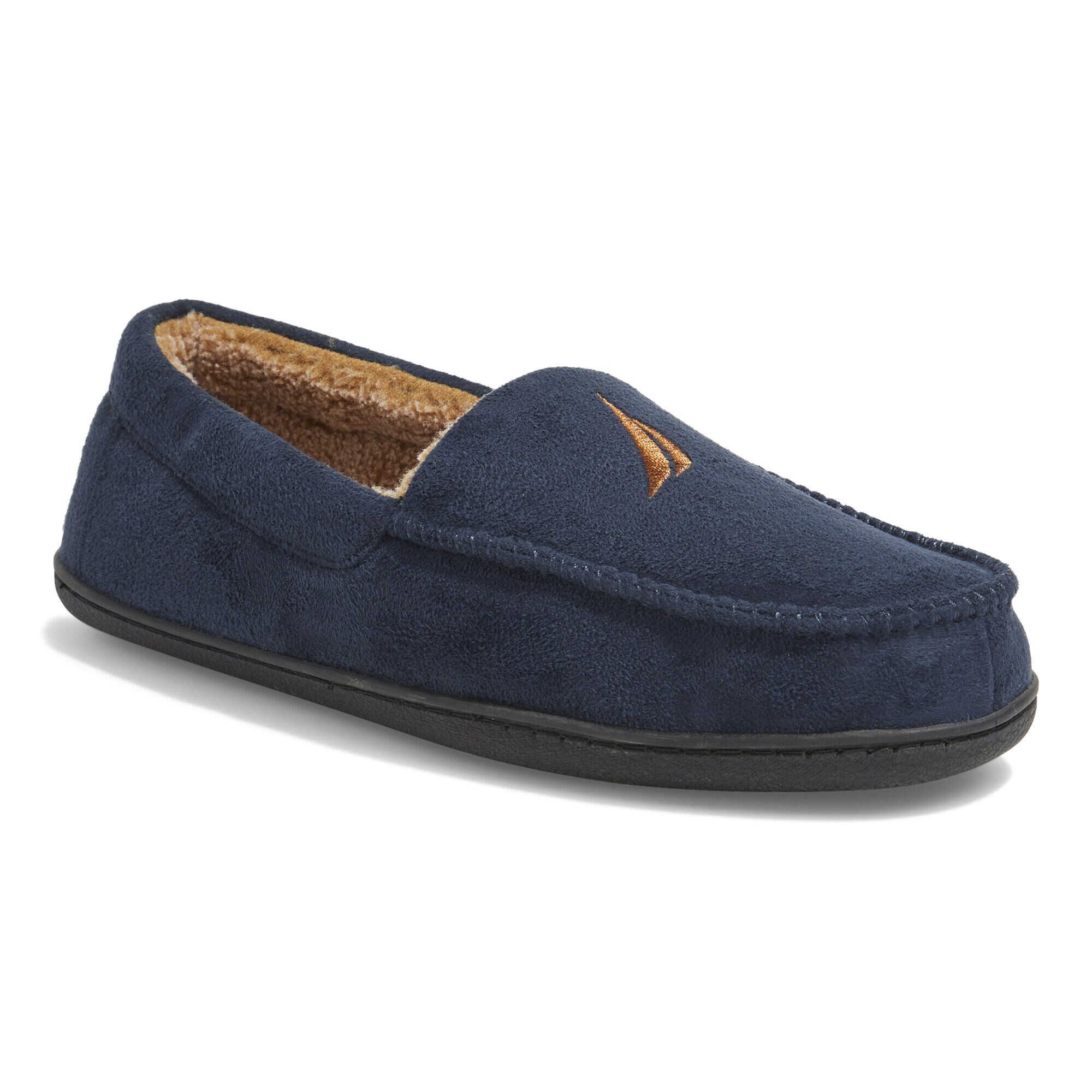 MICROSUEDE FLEECE LINED SLIPPERS,Navy,large