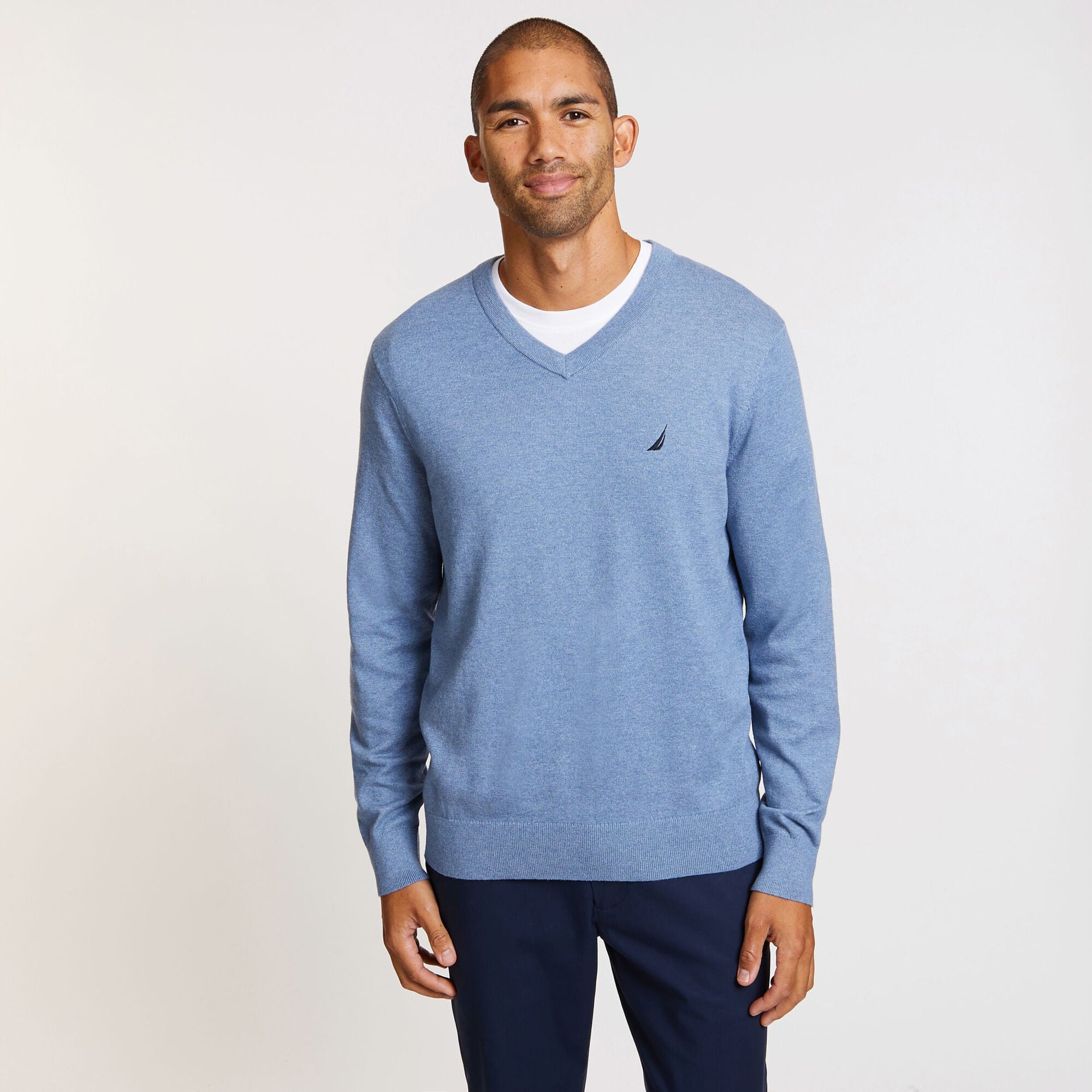 Big & Tall Jersey V-Neck Sweater,Anchor Blue Heather,large