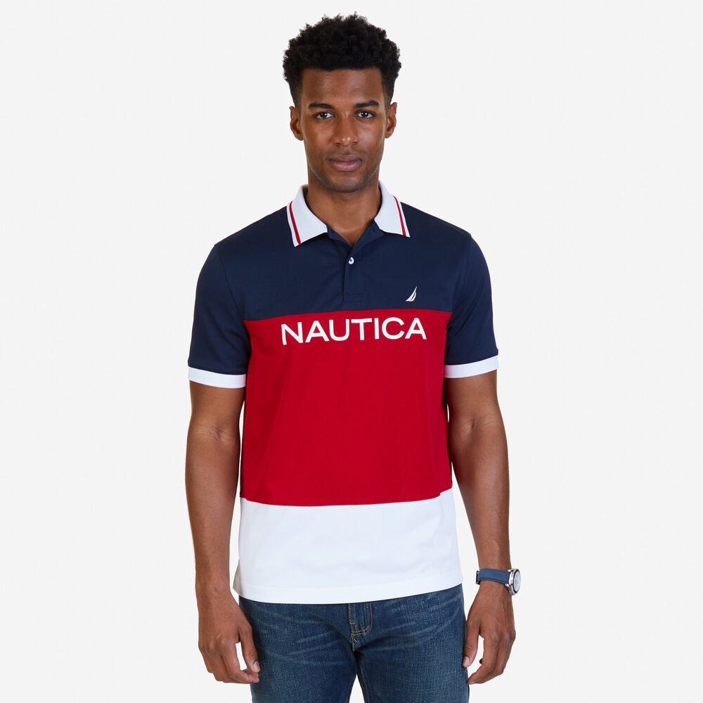 Classic Fit Color Block Wicking Polo Shirt,Nautica Red,large