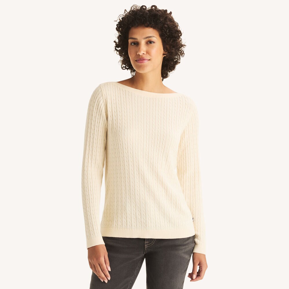 Cable-Knit Boat-Neck Sweater,Sail White,large