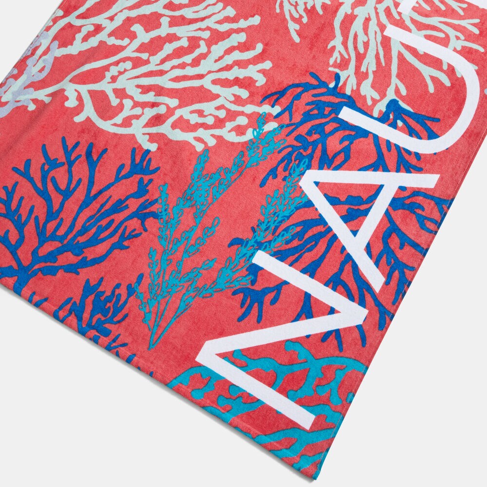 CORAL AND LOGO PRINTED BEACH TOWEL,Orange,large
