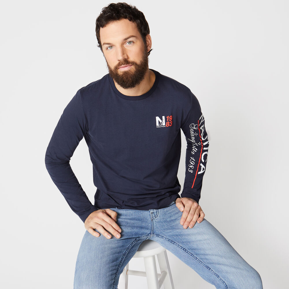GRAPHIC LONG SLEEVE T-SHIRT,Navy,large