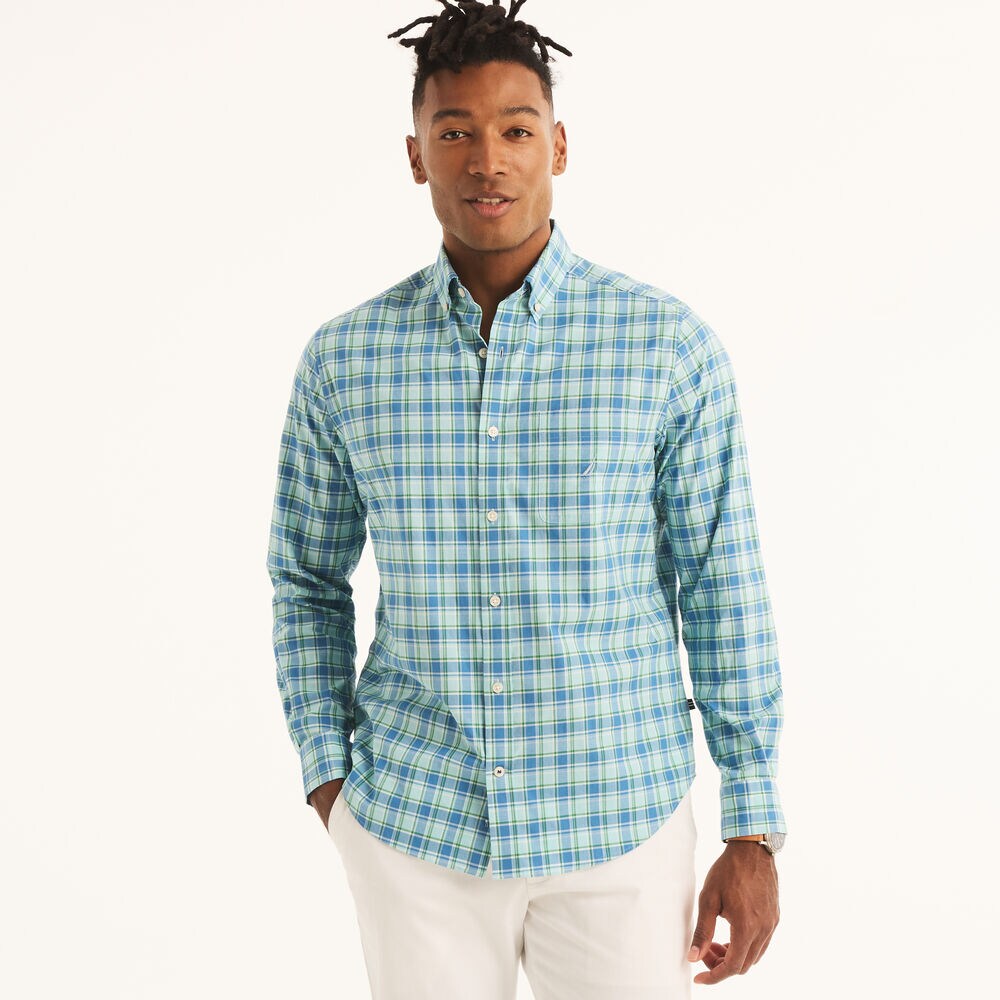 Plaid Poplin Shirt,Light Tide Water Wash,large