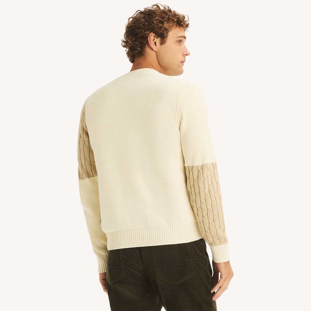 Patchwork Crewneck Sweater,Sail Cream,large