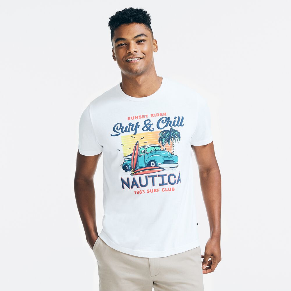SUSTAINABLY CRAFTED SURF & CHILL GRAPHIC T-SHIRT,Bright White,large
