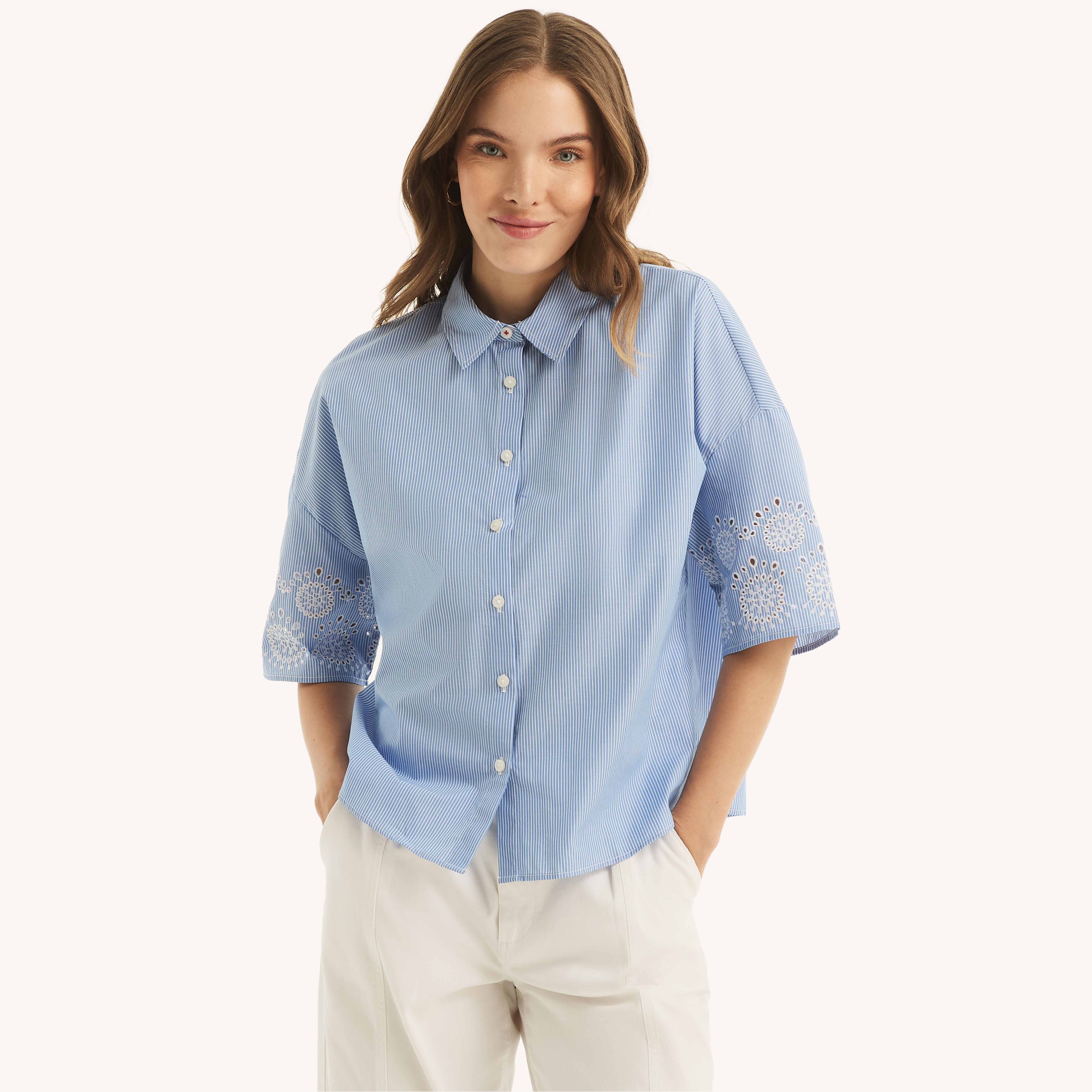 Embroidered Boxy Short-Sleeve Top | Nautica