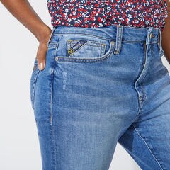 NAUTICA JEANS CO. DISTRESSED MID RISE STRAIGHT LEG DENIM,Blue Mirage,large
