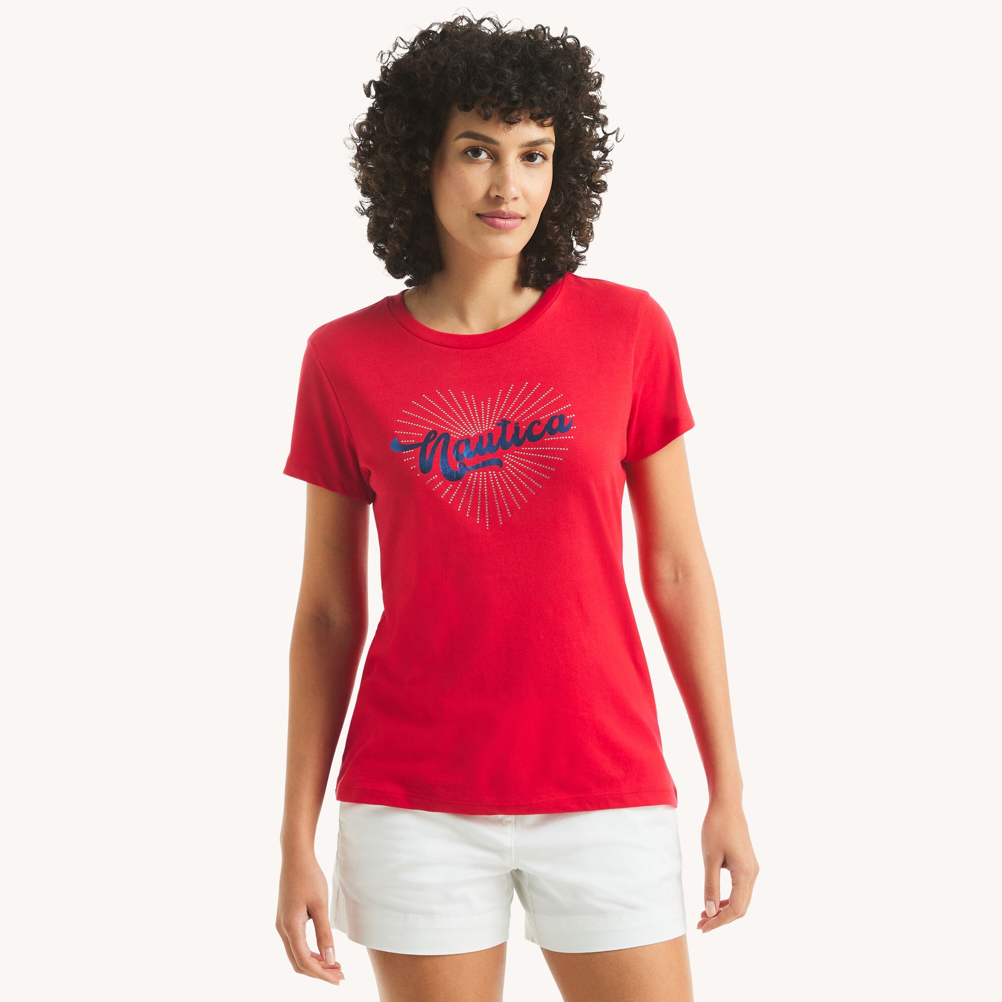 Rhinestone Bright Heart Graphic T-Shirt,Tomales Red,large