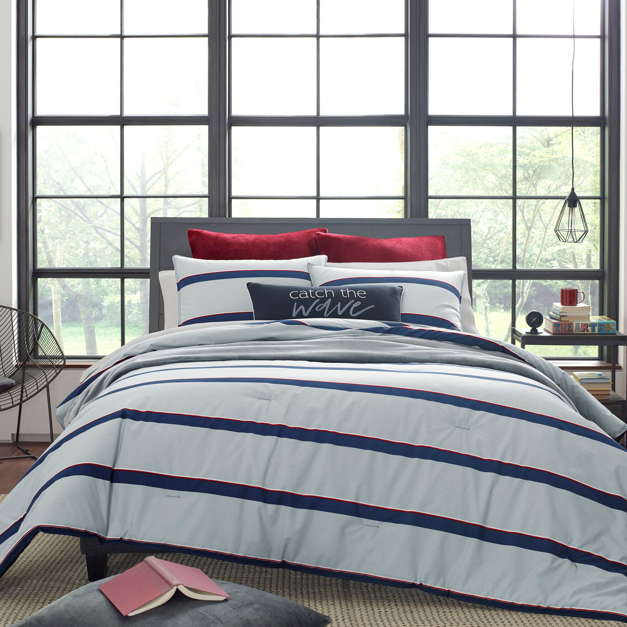 FENDING COMFORTER & SHAM SET IN GREY,Navy,large