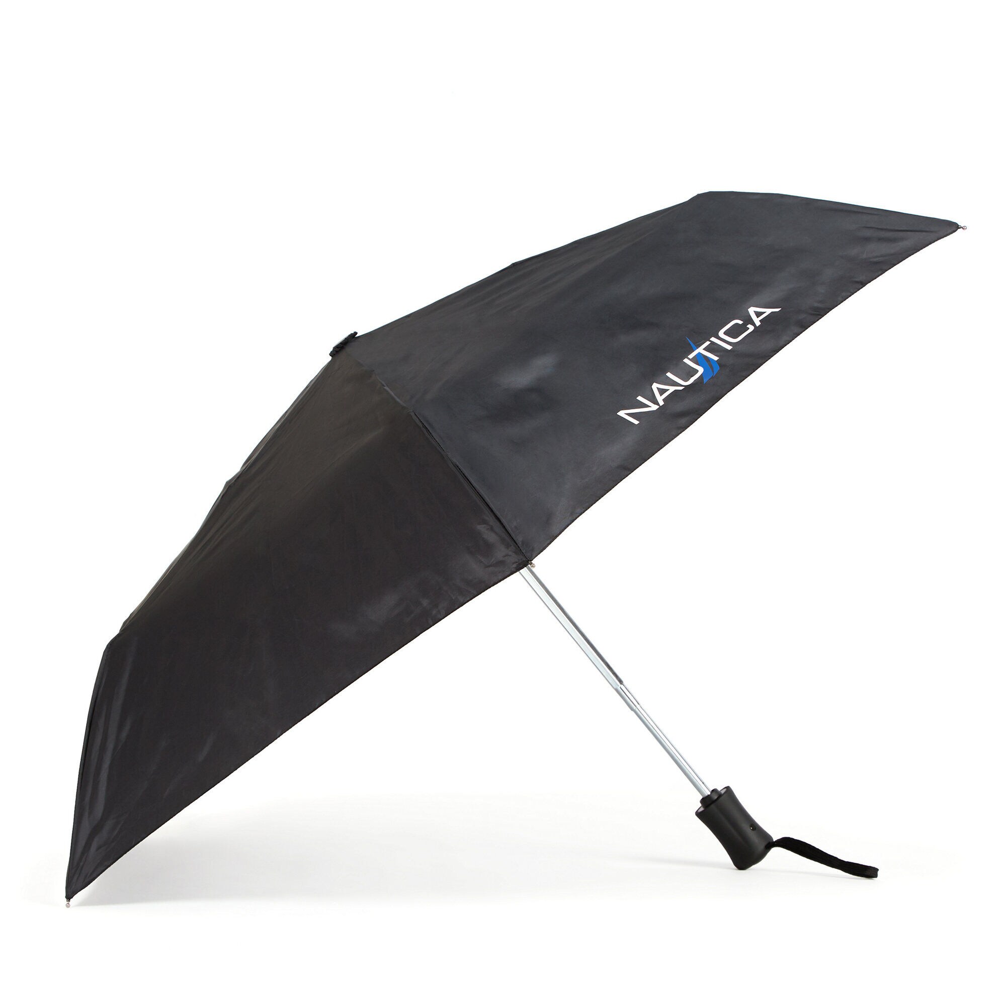 Black Compact Umbrella with Blue Logo,True Black,large