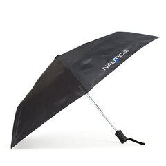 Black Compact Umbrella with Blue Logo,True Black,large