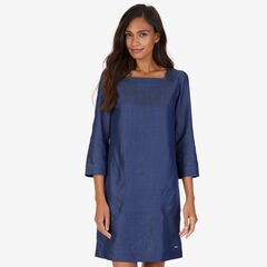 Square Neck Shift Dress,Pure Deep Sea Wash,large