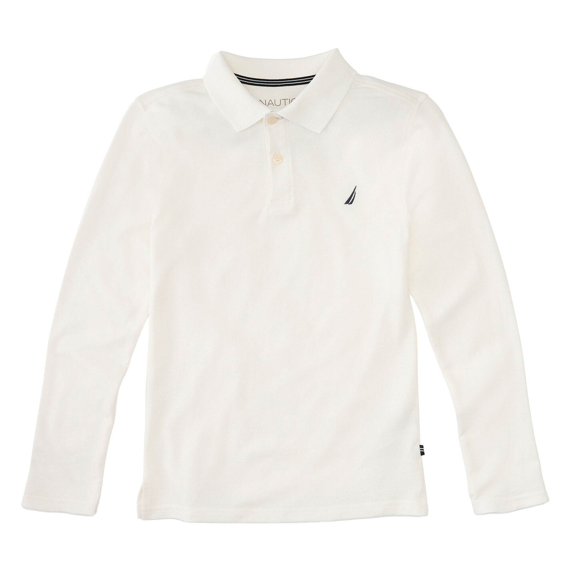 Boys' Solid Long Sleeve Polo (8-20),White,large