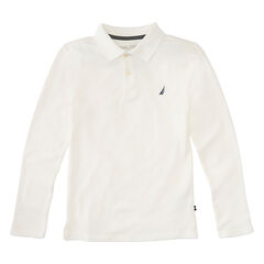 Boys' Solid Long Sleeve Polo (8-20),White,large