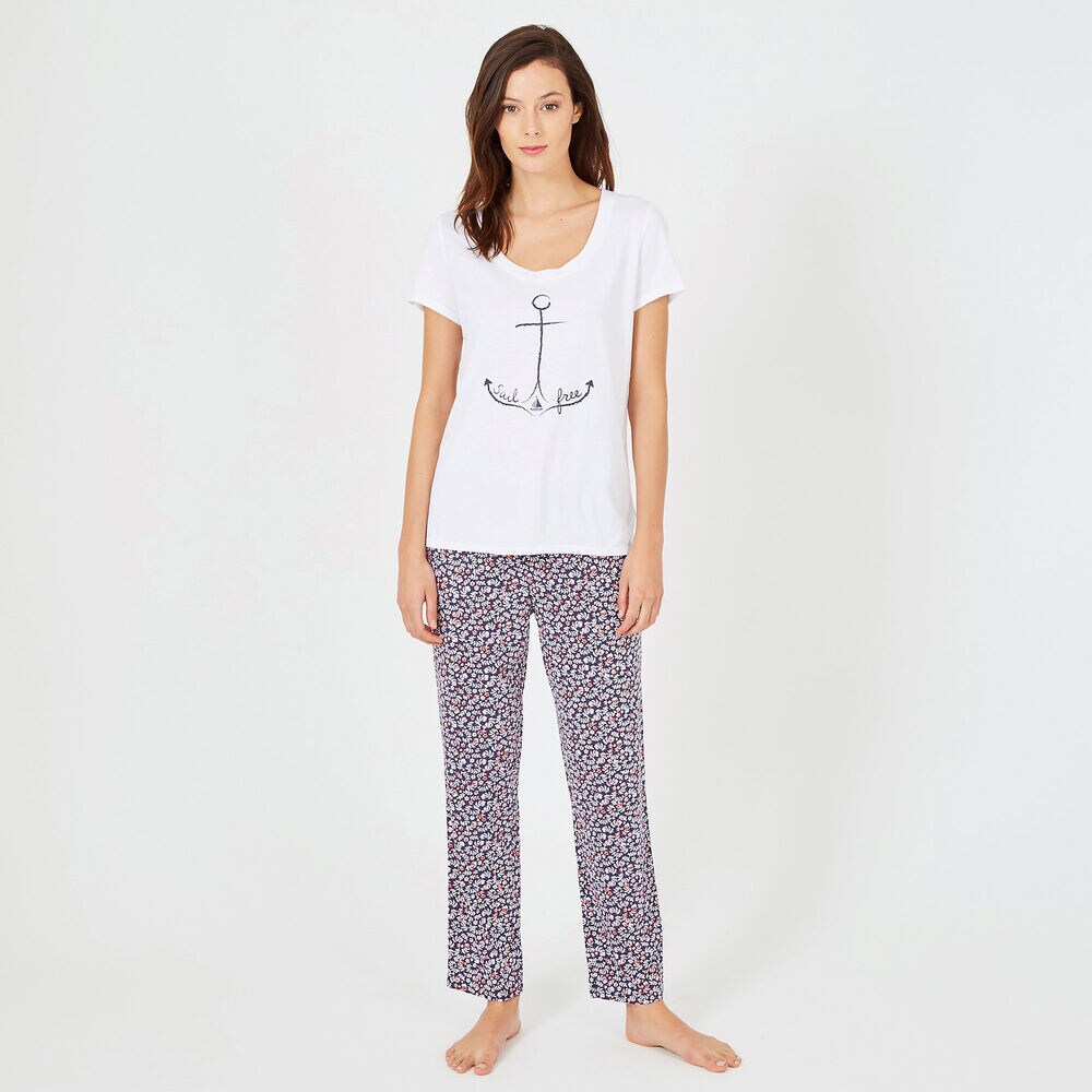 Leafy Pants Pajama Set,Navy,large