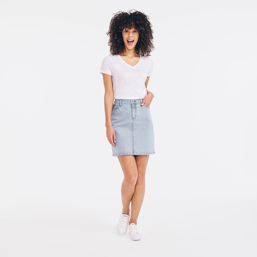 NAUTICA JEANS CO. STRIPED DENIM SKIRT,Breeze,large