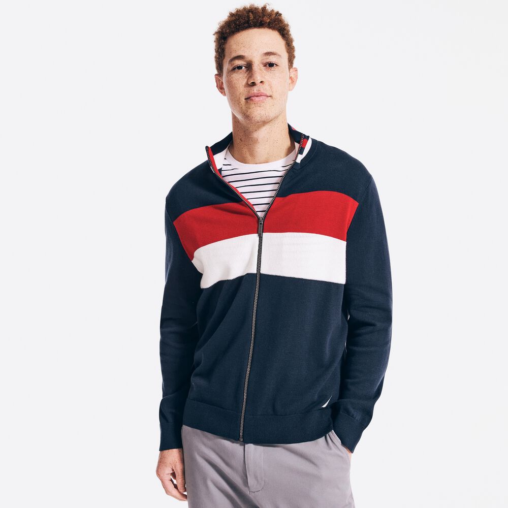 COLORBLOCK FULL-ZIP SWEATER,Navy,large