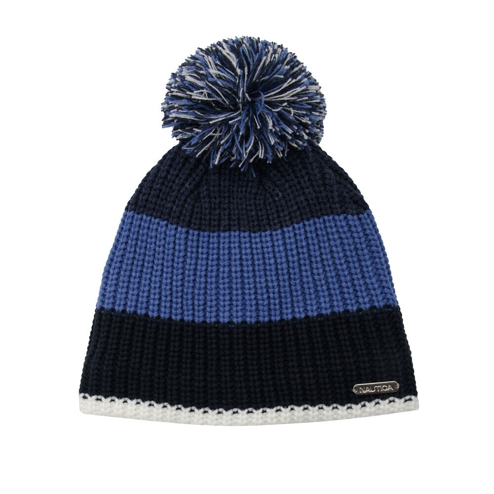 COLORBLOCK POM-POM BEANIE,Navy,large