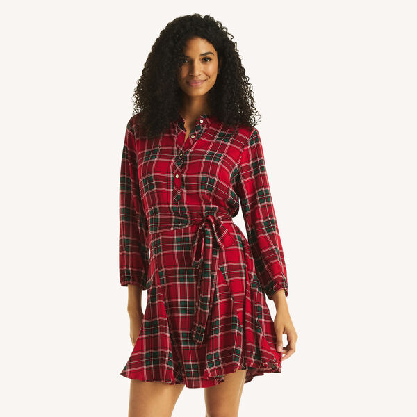 Ruffle-Neck Shirt Dress