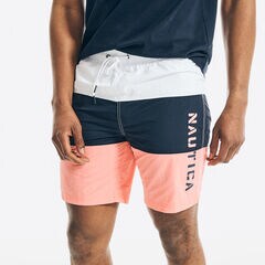 8" COLORBLOCK LOGO PRINT SWIM SHORTS,Pale Coral,large