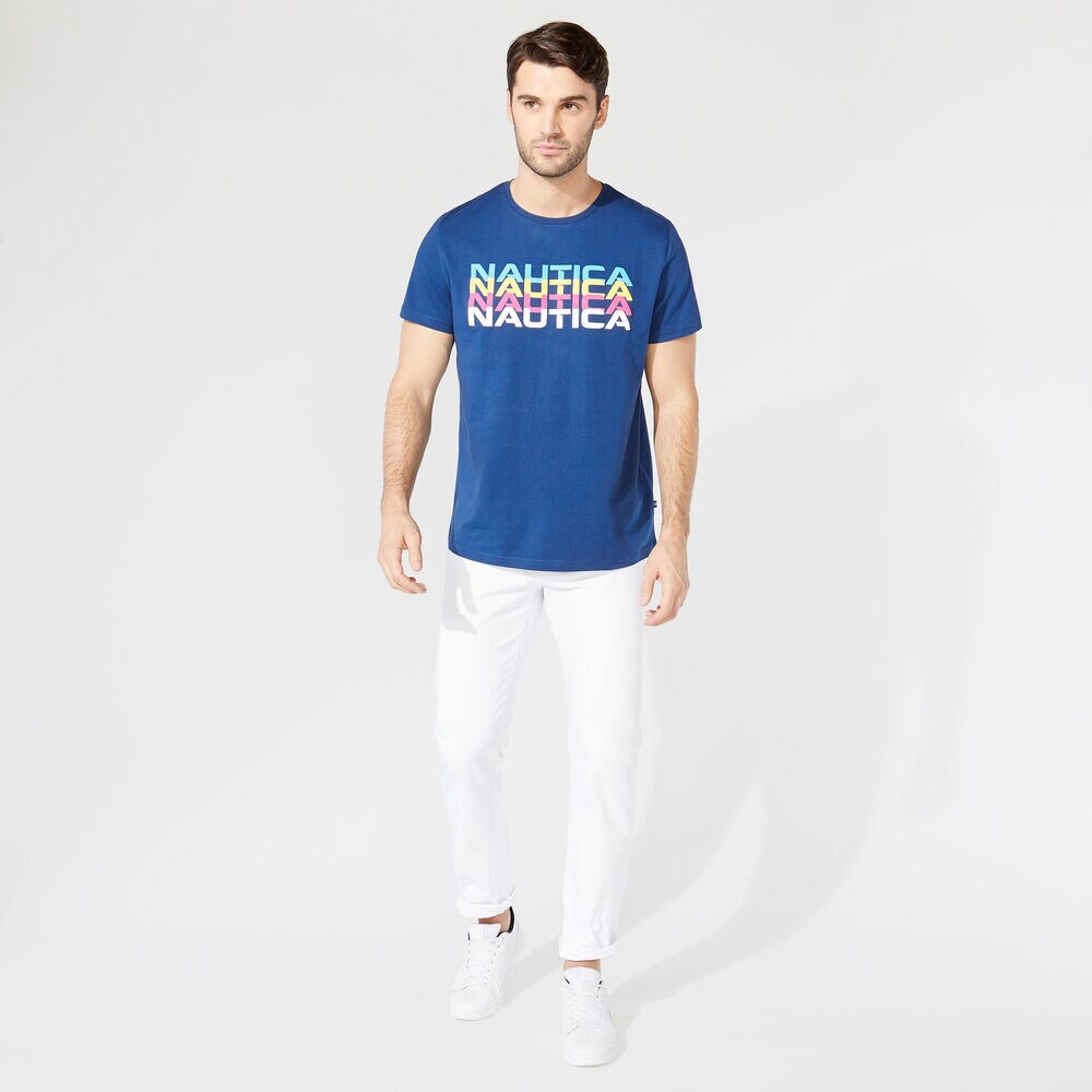 MULTIPLE LOGO GRAPHIC T-SHIRT,Estate Blue,large