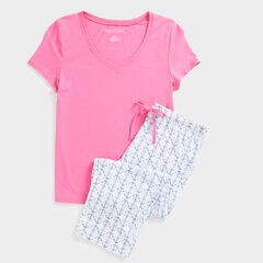 NAUTICAL PRINT SHORT SLEEVE CAPRI PAJAMA SET,Arctic White,large