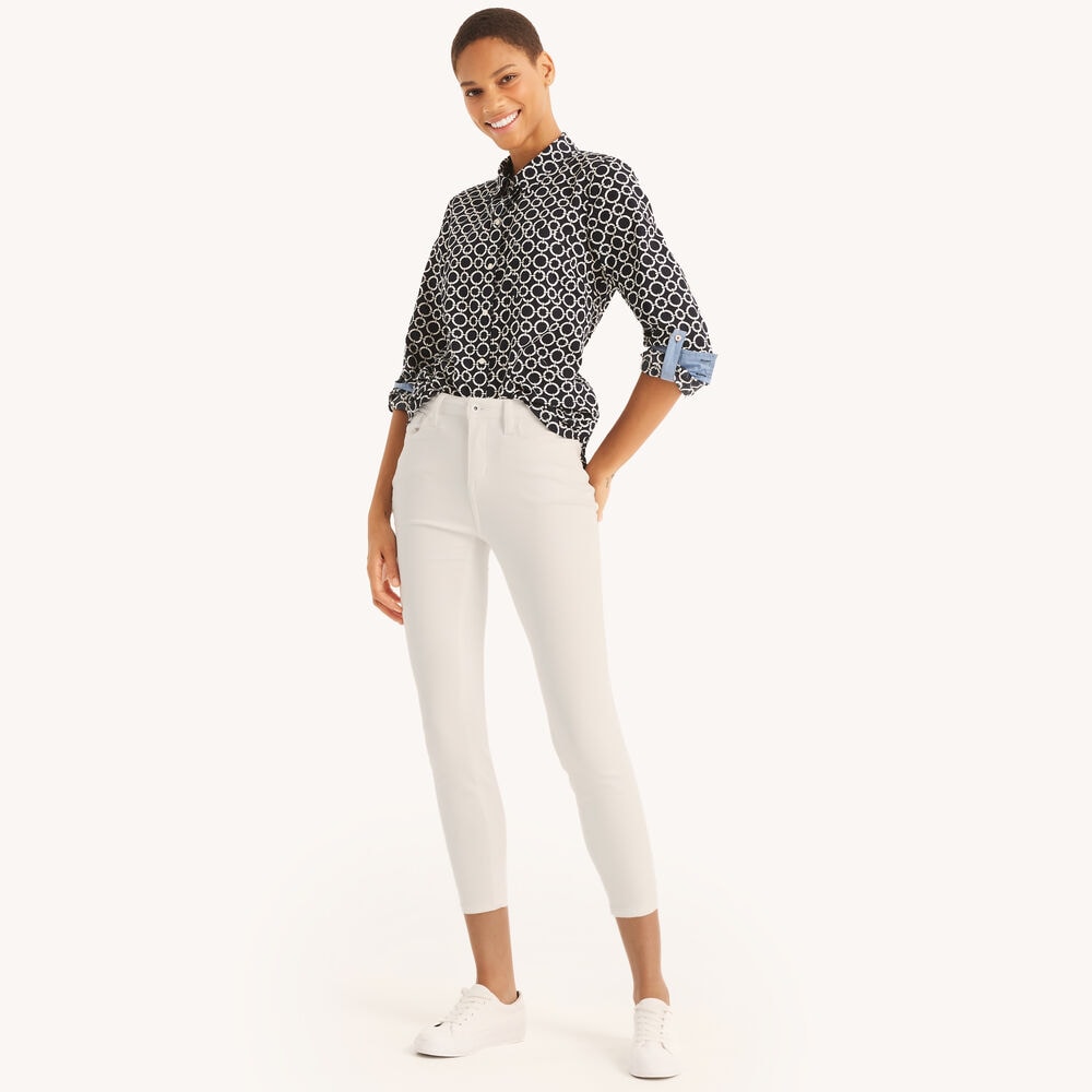 Printed Button-Down Shirt,Navy,large