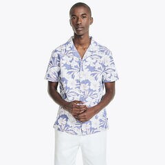 PRINTED LINEN SHORT-SLEEVE CAMP SHIRT,Bolt Blue,large