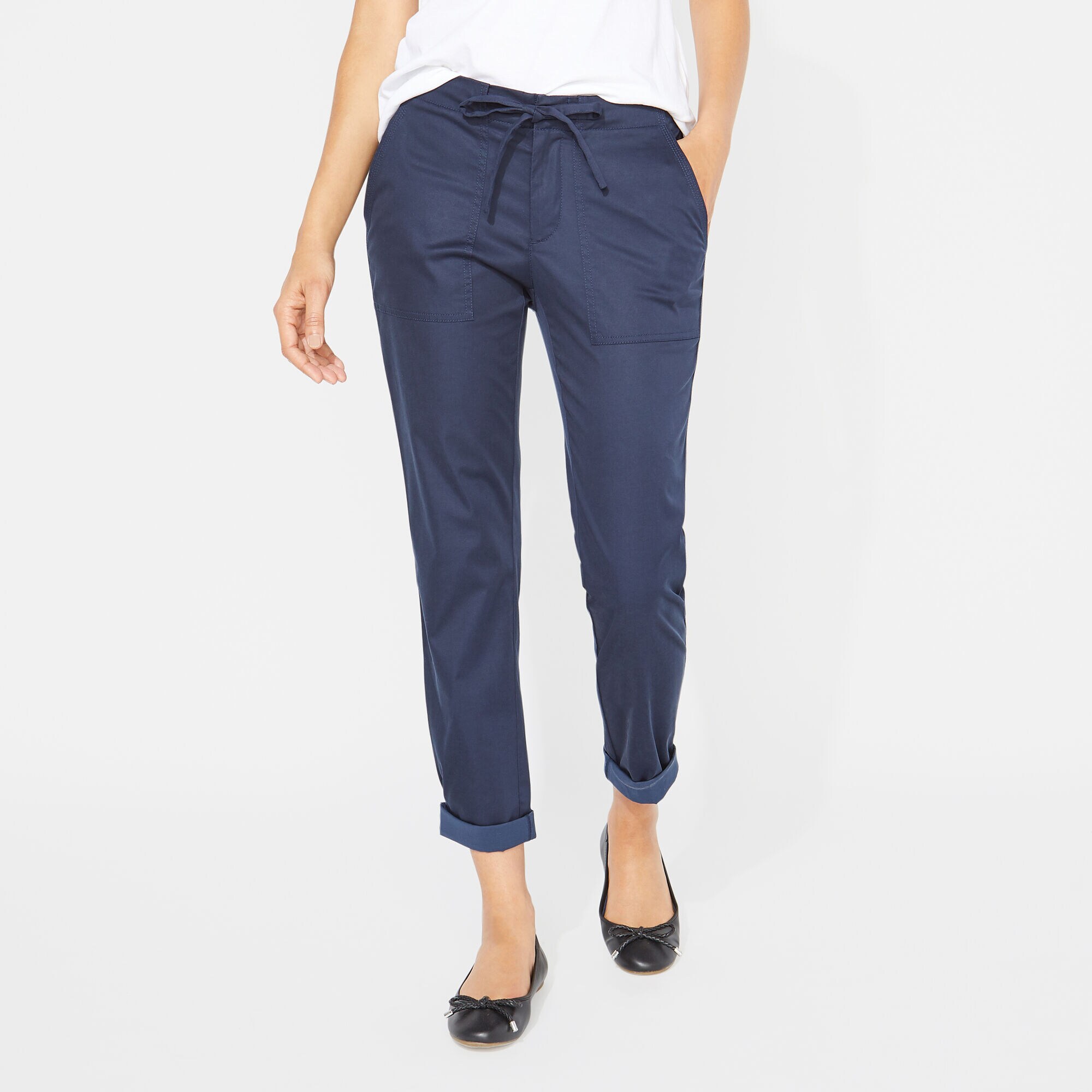 DRAWSTRING WAIST SATEEN PANTS,Stellar Blue Heather,large