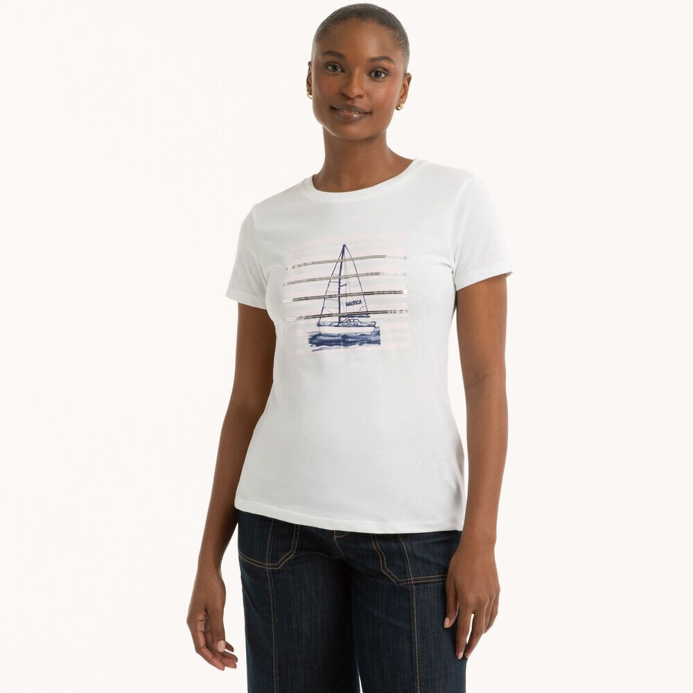 Sequin Modern Sailing Stripe Graphic T-Shirt,Bright White,large