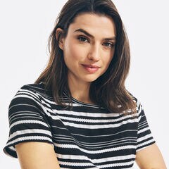 STRIPED TIE-FRONT TOP,True Black,large