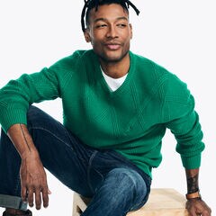 Sustainably Crafted Textured V-Neck Sweater,Spearmint,large
